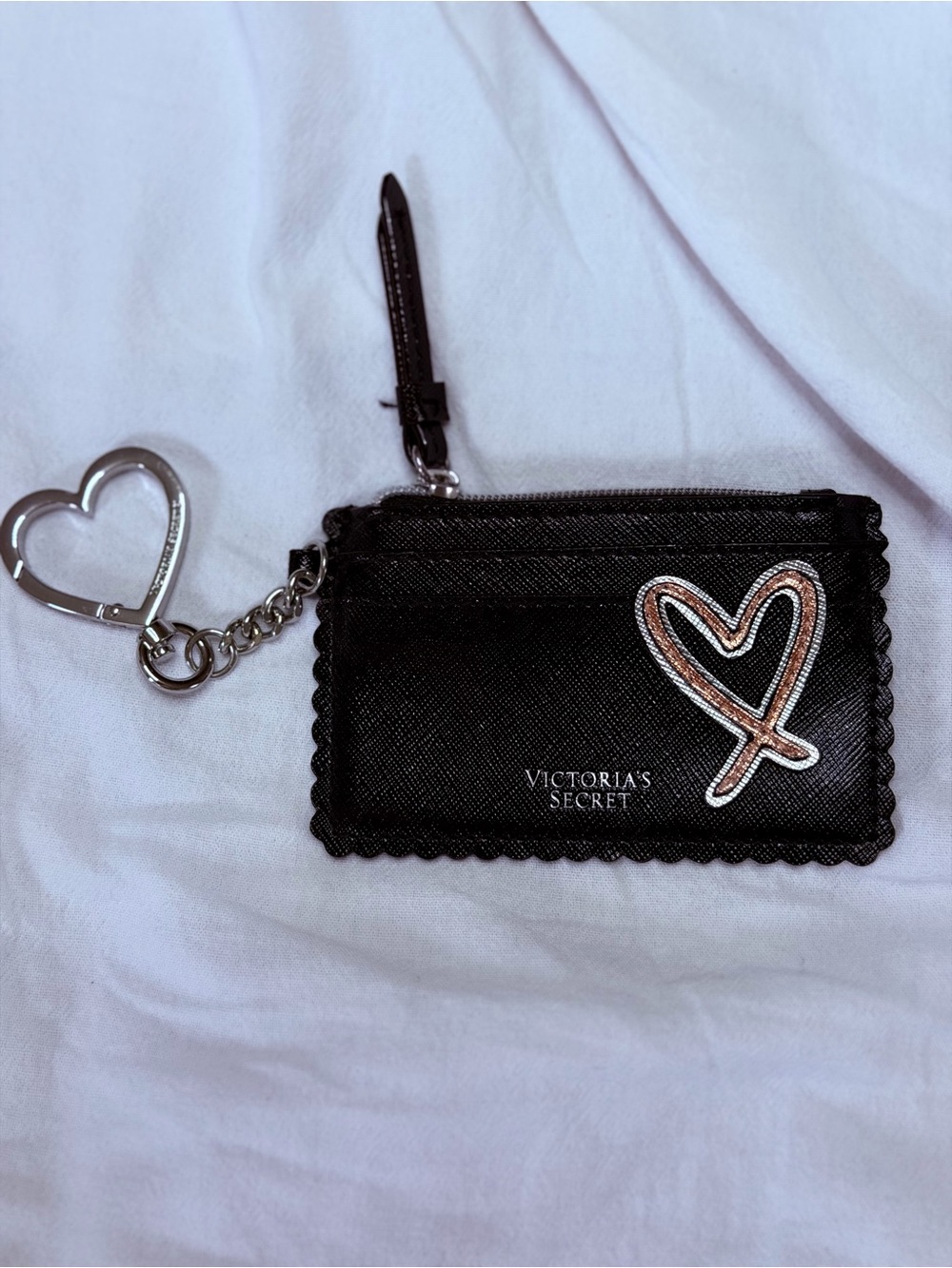 Victoria's Secret Black Card Holder Keychain with Heart Patch